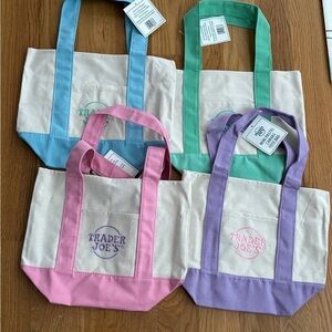 Trader Joes Mini Pastel Canvas Tote Bag 4 Piece Set NEW
